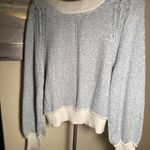 Free People  Riptide Light Blue and White Slouchy Cropped Sweater Photo 3