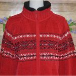 Carolyn Taylor Ladies Red Full Zip Faux Fur Fair Isle Sweater Cardigan Size XL Photo 5