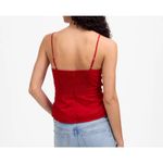 Madewell Ruched Square Neck Linen Cotton Smocked Back Red Lined Tank 2 New Photo 1