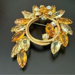Vintage Unsigned Juliana Yellow Amber Rhinestone Crystal Open Back Brooch 22g. Photo 9