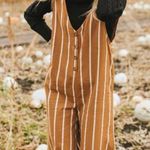 Roolee Mustard Striped Jumpsuit Photo 0