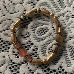 None Vintage Beaded Brown Gold Pink Rhinestone Bracelet Photo 1