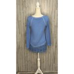 Soft Surroundings  Women's XS Blue Waffle Knit Lace Hem‎ Blouse Photo 2