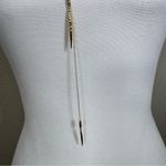 Minimalist Liquid Gold Tone Necklace Extra Long Lariat Dressy Formal Costume Photo 4