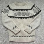 Vintage Handmade Knit 100% Wool Sweater Size XS / S Crew Neck Pullover Cream Photo 2