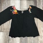 Anthropologie Moth for 3/4 Sleeve Black Wool Blend Blouse Floral Appliqué Detail Photo 10