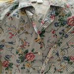 Floral Print Yellow Black Gray cotton Striped Shirt Size Medium Photo 15