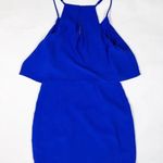 Adelyn Rae  Solid Blue Crepe Flirty Ruffle Overlay Sleeveless Tank Mini Dress M Photo 3