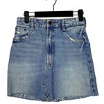 ZARA Authentic Denim Raw Hem Distressed Mini Skirt 5 Pockets XS Blue #3289 Photo 9