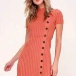 Free People FREE‎ PEOPLE Lottie Coral Ribbed Small Button Front Mock Neck Sweater Dress M7-3 Photo 1