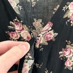 American Eagle  AEO AE Wrap Romper Black Pink Floral Rose Long Sleeve Bell Sleeve Photo 7