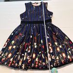 Foxiedox  Navy Floral Lace Hem Open‎ Back Sleeveless Flare Bryonia Dress MEDIUM Photo 12