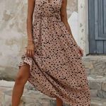 SheIn Dalmatian Beige and Black Patterned Maxi Dress Photo 0