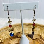 Vintage Red Blue Bead Bow Dangle Earrings 2.5" dangle Photo 0