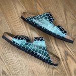Birkenstock  Arizona Birko-Flor Croc Embossed Slides Sandals Jade Gleam Women 7 Photo 9