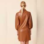 Dolce Cabo Tobacco Brown Vegan Leather Puff Sleeve Mini Dress Size L Size L Photo 1
