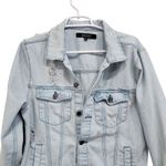 Elwood Distressed Denim Coat Trucker Jacket in Light Wash Size Medium Blue Photo 2