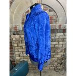 Blouse button up kitten bow satin geometric blue Size XL Photo 4