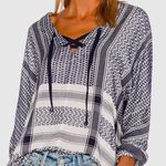 Rails x Anthropologie LILY YARN-DYED Sapphire Jacquard Blue Baja Top Size XS Photo 4
