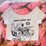 y2k off shoulder white car print graphic crop top Photo 4