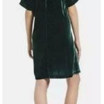 Eileen Fisher  PL TIE BACK VELVET SHIFT Luxury Dress in Pine Green Photo 3