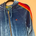 Aviator Nation  Classic Blue Velvet Relaxed Zip Hoodie Rainbow Stripes M Photo 2