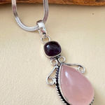 925 Sterling Silver Angel Amethyst Rose Quartz Necklace handmade womens jewelry Pink Photo 0