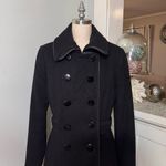 White House | Black Market  Wool Peacoat Winter Dress Coat with Leather Trim XS Photo 2