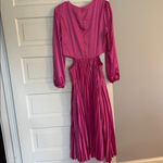 Adelyn Rae  Fuchsia Long Sleeve Pleated Satin like Dress Photo 3