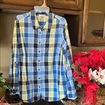 Allison Daley  Blue Plaid Blouse Womens 22W Cotton Button Down Colorful Photo 2