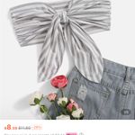 SheIn  Striped Tie Front Bandeau Top Photo 2