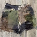 Levi's Distressed Tie-Dye Jean Shorts - Black, Green, Brown Photo 0