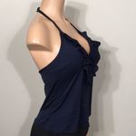 Michael Kors navy plunge neck ruffle bikini top. Photo 7