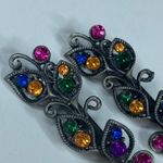 Hair Clip Pins Pair Women Multicolor Decorative Stones Dark Silver Tone Metal Photo 2