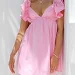 Day + Moon large lilac check ruffle sleeve with tie back lined dress w/pockets Purple Photo 1