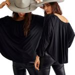 We The Free Free People Care FP Serenade Long Sleeve Tee Women XS Black Off the Shoulder NWT Photo 3