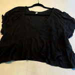 BP  Women's Smocked V Neck Peplum Top Short Sleeve‎ Black 2X Photo 0