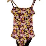 Aerie Floral One-Piece Swimsuit Floral Colorful Pink Orange Yellow Black M Photo 0