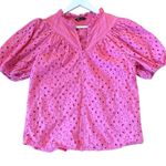 Pretty Garden pink cotton eyelet puff sleeve blouse large Photo 0