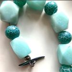 Blue Amazonite and crackle glass silver plated necklace and earrings set Photo 10