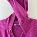 Athleta  Sz S Purple Sweatshirt Mini Dress Hoodie V Neck Stretch Kangaroo Pocket Photo 2
