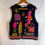 Sigrid Olsen Embroidered Sleeveless Knit Sweater Vest Zip Up Boho Quirky Size LG Photo 9