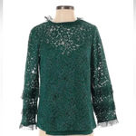 J.Crew  Green Teal Lace Elegant Blouse Top Shirt Ruffle Size S Small Photo 1
