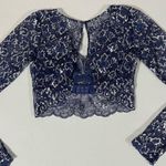 Victoria's Secret Navy Blue Floral Lace Long Sleeve Bra-Top Bralette Brassiere Lingerie Size S π Photo 4