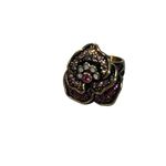 Vintage New Heidi Daus Pink Rhinestone Floral Antique Gold Statement Ring 8 Photo 9