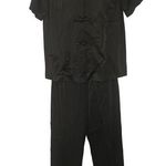 Vintage Shadowline Pajama Set Black Size S 32 Short Sleeve Mandarin Nylon Photo 0