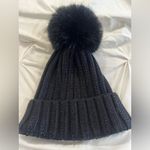 Adrienne Landau Black Knit Hat with Pom Pom Photo 2