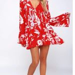 Free People  Bella Red Floral Print V Neck Tunic Mini Dress Size Medium Photo 2