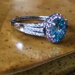 Natural Pink Sapphire Blue Zircon Sterling Silver Halo Ring Size 10 Photo 6