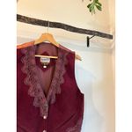 Deadstock 90s Burgundy Purple Suede Genuine Leather Lace Trim Vest Size Large Photo 2